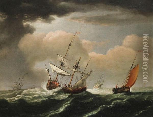 Marine Met Zeilschepen Bijonweerachtig Weer Oil Painting - Nicolaas Bauer