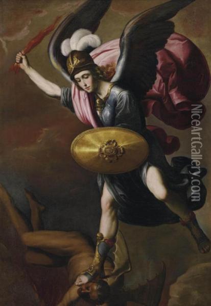 The Archangel Michael Vanquishing The Devil Oil Painting - Francisco De Zurbaran
