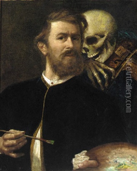 Self-portrait With Death Playing The Fiddle Oil Painting - Arnold Boecklin