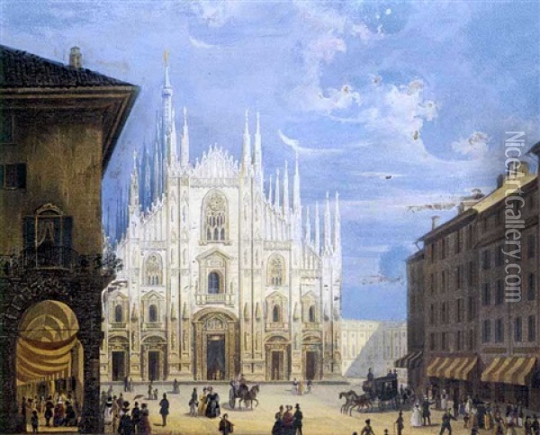Milano, Piazza Del Duomo Oil Painting - Luigi Zuccoli