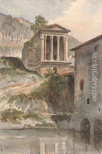 The Temple of Clitumnus, Umbria Oil Painting - Harriet Cheney