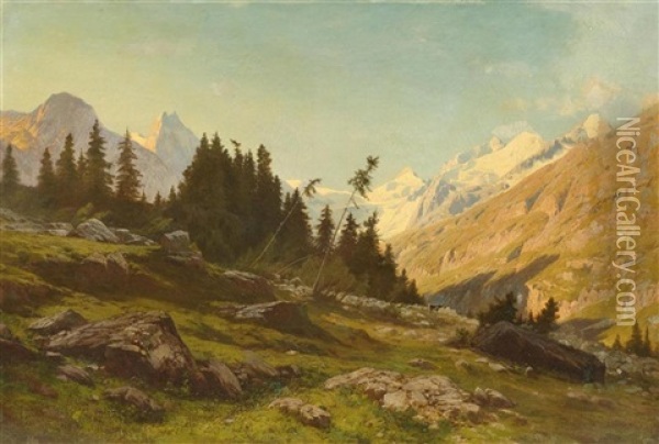 Mountain Landscape Oil Painting - Johann-Joseph Geisser