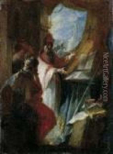 Der Hl. Papst Johannes I. Und Der Gotenkonig Theoderich. Oil Painting - Johann Wolfgang Baumgartner