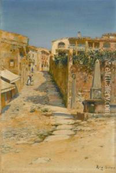 Figures On A Shaded Street Oil Painting - Joan Roig Soler