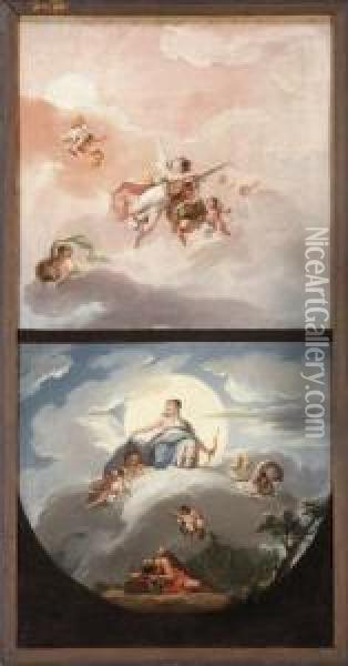 Un Boceto Doble: Alegoria De La Aurora Y Alegoria De La Noche Oil Painting - Zacarias Gonzalez Velazquez