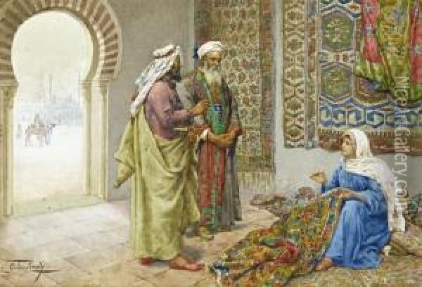 A Moorish Carpet Merchant Oil Painting - Giulio Rosati