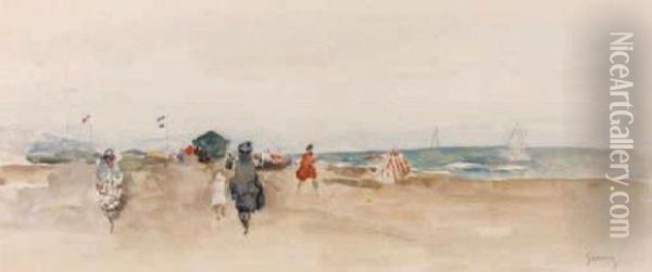 Promenade Sur La Plage Oil Painting - Paul-Elie Gernez