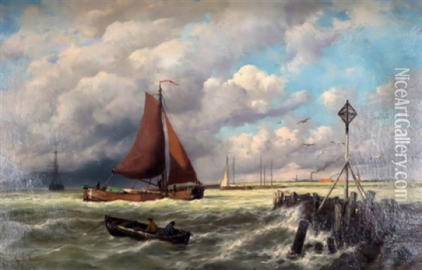 Boats On Choppy Water Oil Painting - George Laurens Kiers