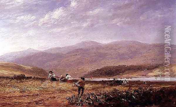 Haymakers in a Welsh Landscape, 1852 Oil Painting - David Cox
