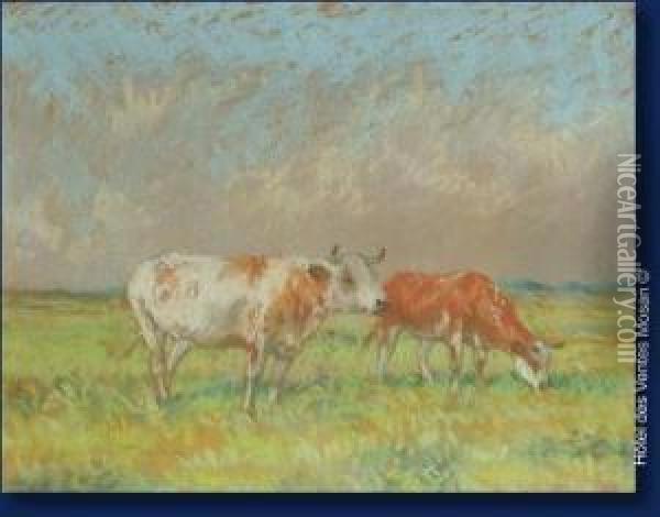 Deux Vaches Au Pre Oil Painting - Georges, Geo Bernier