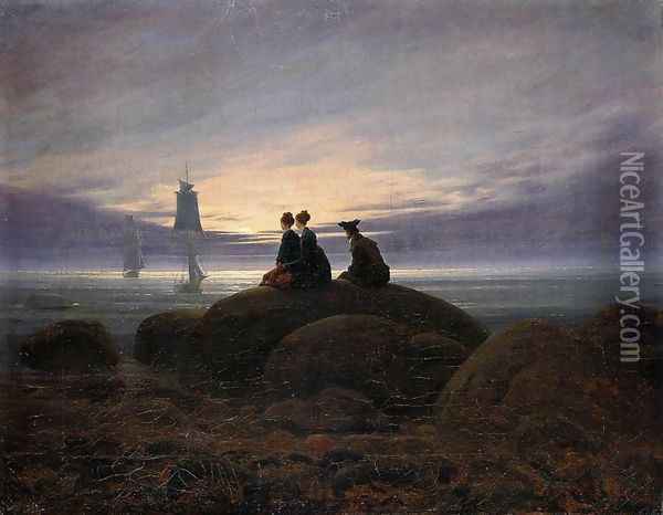 Moonrise by the Sea c. 1822 Oil Painting - Caspar David Friedrich