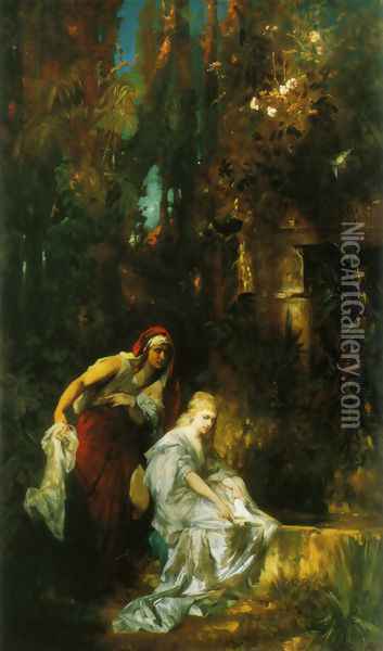 Schneewittchen erhält den Giftkamm (Snow White Receives the Poisoned Comb) Oil Painting - Hans Makart