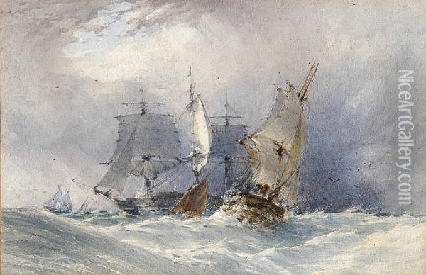 Study Of Ships At Sea Oil Painting - John Callow