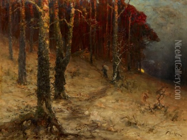 Reisigsammler Am Rande Eines Waldes Oil Painting - Yuliy Yulevich (Julius) Klever