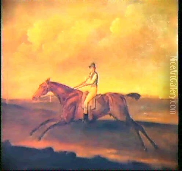 Portrait Of A Race Horse, Saidto Be Baron T. Ridden By      Samuel Chifney Oil Painting - John Nost Sartorius