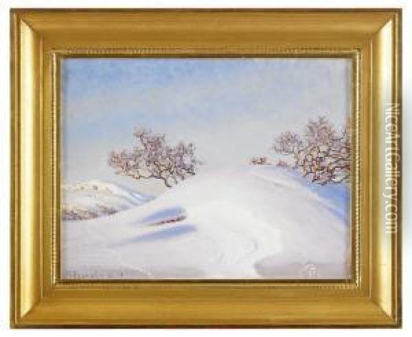 Vinterlandskap Med Buskage Oil Painting - Gustaf Fjaestad