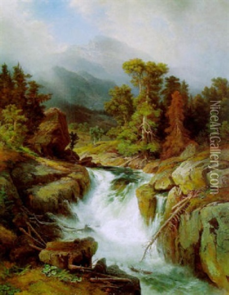 Gischtender Gebirgsbach (motiv Aus Dem Val Anzasca, Schweiz?) Oil Painting - Johann Wilhelm Lindlar