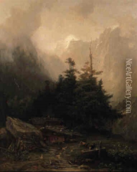 Eine Alpe Im Hochgebirge Oil Painting - Eduard Schleich the Elder