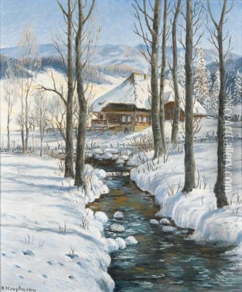 Sonnige Winterlandschaft Mit Bach Oil Painting - Karl Hauptmann