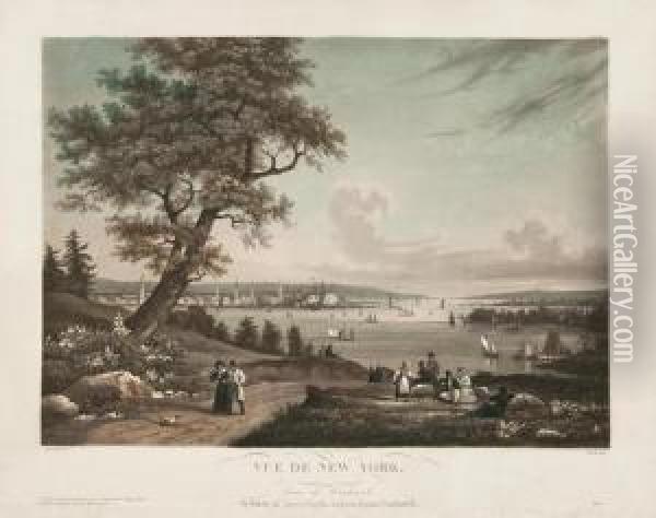 Vue De New York, Prise De Weahawk (a Viewof New-york, Taken From Weahawken). Oil Painting - Ambroise-Louis Garneray