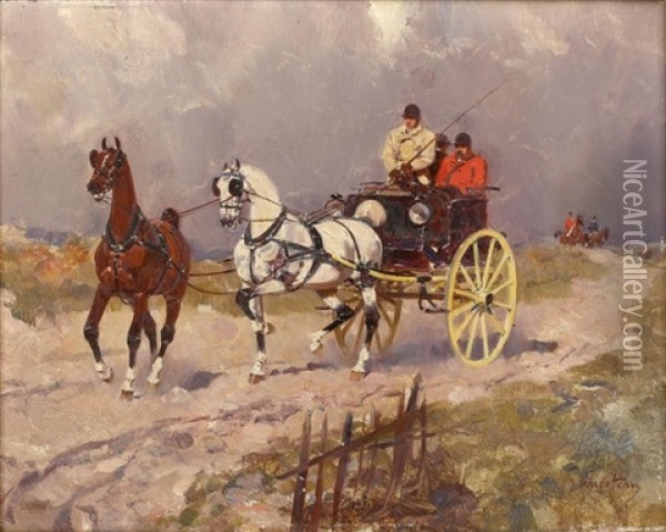 Rally Cart Dos A Dos Suivant Une Chasse A Courre Oil Painting - Rene Pierre Charles Princeteau