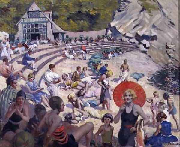 Beacon Cove Torquay 1930 Oil Painting - Edwin Ernest Morgan