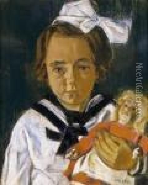 Girl With A Doll Oil Painting - Istvan Nagy