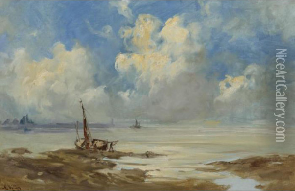 Boats On An Estuary Oil Painting - Antoine Vollon