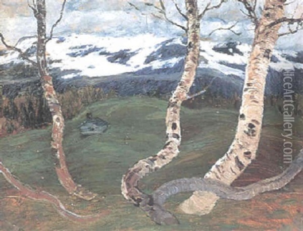 Bjorkar I Fjallandskap Oil Painting - Helmer Osslund