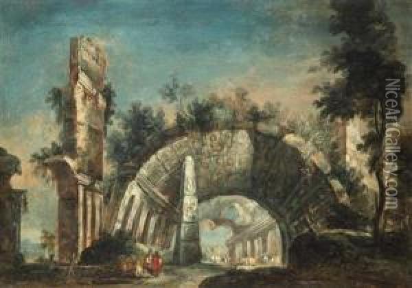 Ein Paar Capricci Mitromischen Ruinen Oil Painting - Antonio, Tonino Stom
