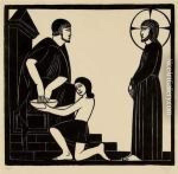 Christ And The Money-changers ; Jesus Beforepilate; Good Shepherd Oil Painting - Eric Gill