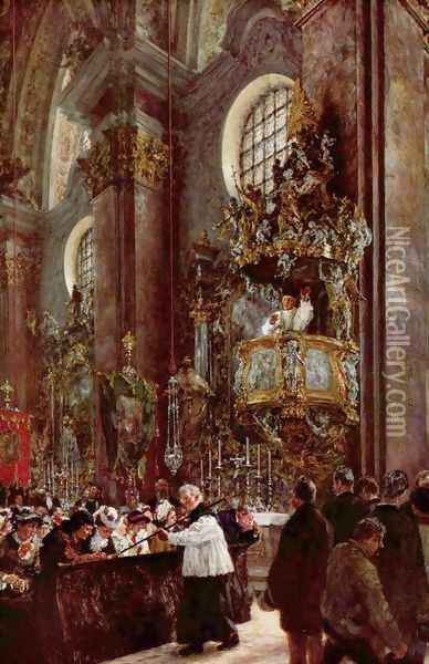Pulpit sermon at the church at Innsbruck Oil Painting - Adolph von Menzel