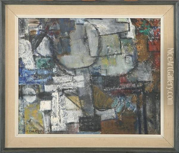 Faarup: Composition. Signed C. Faarup Oil Painting - Carl Christian Forup