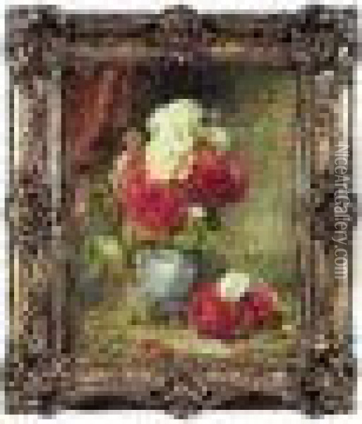 Nature Morte Au Vase De Roses Oil Painting - Georges Jeannin