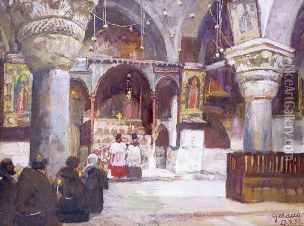 Veillee Dans Une Eglise D'orient Oil Painting - Georg Macco