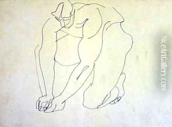Male Nude Kneeling I Oil Painting - Henri Gaudier-Brzeska