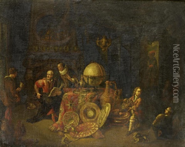 A Philosopher In His Studio Oil Painting - Balthasar Van Den Bossche