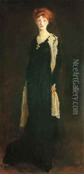 O in Black with Scarf (or Marjorie Organ Henri) Oil Painting - Robert Henri