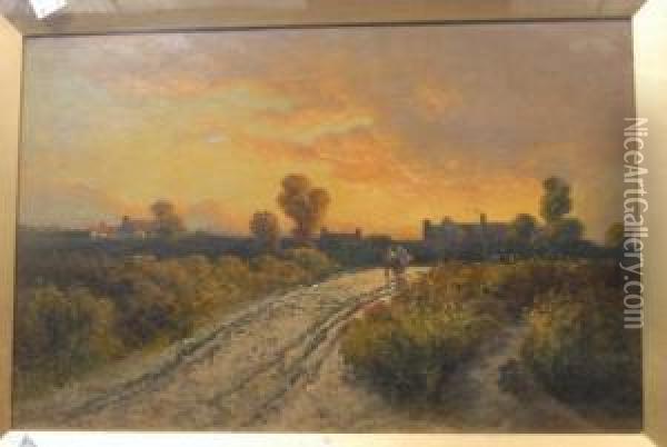 Figures On A Path At Sunset Oil Painting - Henry Valter