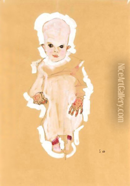 Baby Oil Painting - Egon Schiele