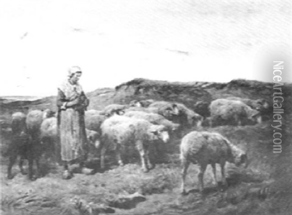 Shepherdess With Her Flock Oil Painting - Felix Saturnin Brissot de Warville