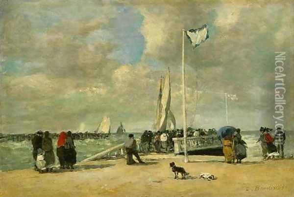 On The Jetty Oil Painting - Eugene Boudin