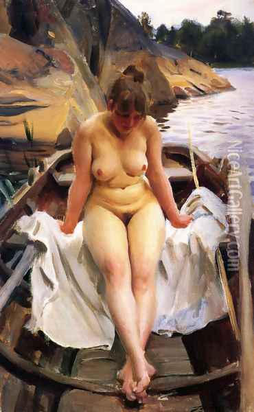 I Werners Eka (In Werner's Rowing Boat) Oil Painting - Anders Zorn