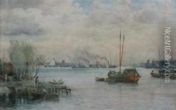Ships In Harbour Oil Painting - John Blair