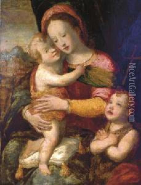 The Madonna And Child With Infant Saint John Oil Painting - Francesco Brini Active Florence
