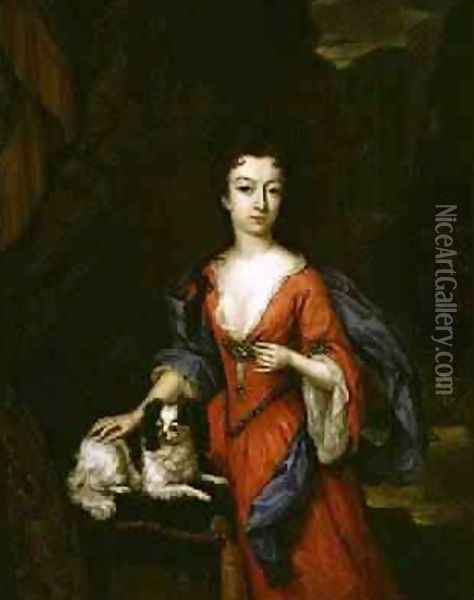 Portrait of a Lady with a Dog 1706 Oil Painting - Constantin Netscher