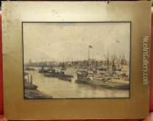 Boats Off The Tower Of London Oil Painting - William Harrison Scarborough