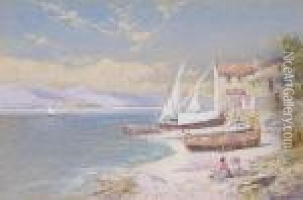 From The Isle Of St Margaret, Cannes Oil Painting - Charles Rowbotham