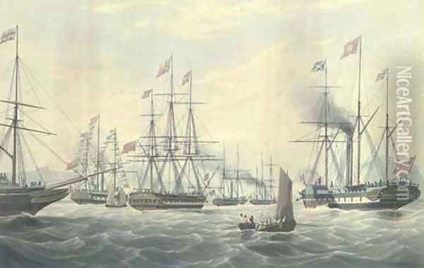 Royal George Yacht, conveying Her Majesty and Royal Consort to Edinburgh, August, 1842, by E. Duncan Oil Painting - William Huggins
