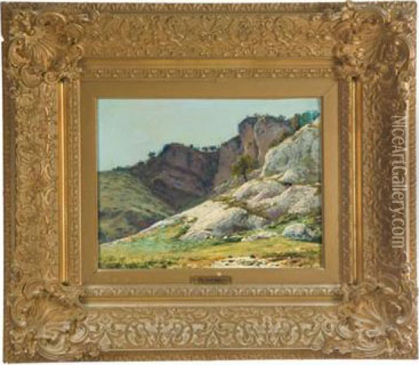 Sunlit Scene Of The Vivarais Mountains Oil Painting - Hubert Delorme